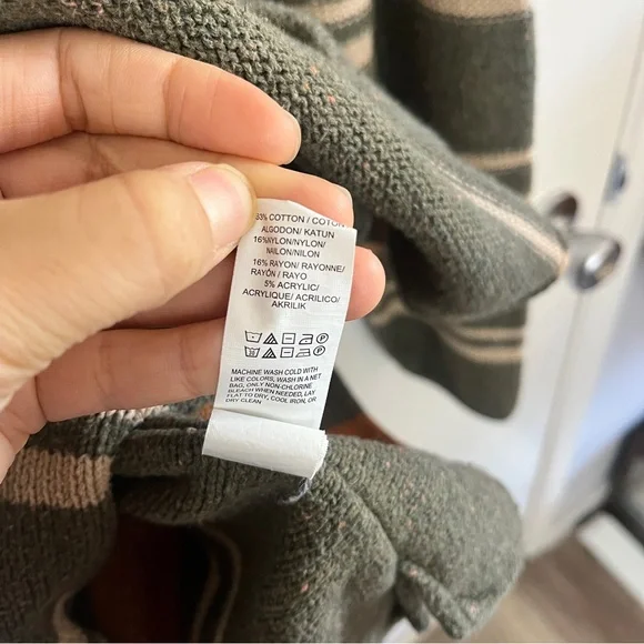 Lucky Brand Green Striped Textured Weave Baja Hooded Relaxed Beach Sweater - Picture 8 of 8